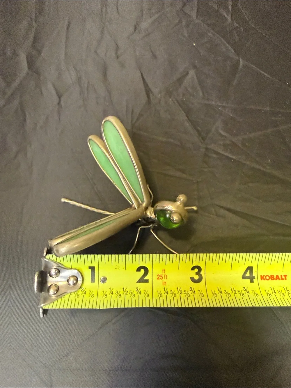 Green Stained Glass Dragonfly Accent with Brass-Tone Frame